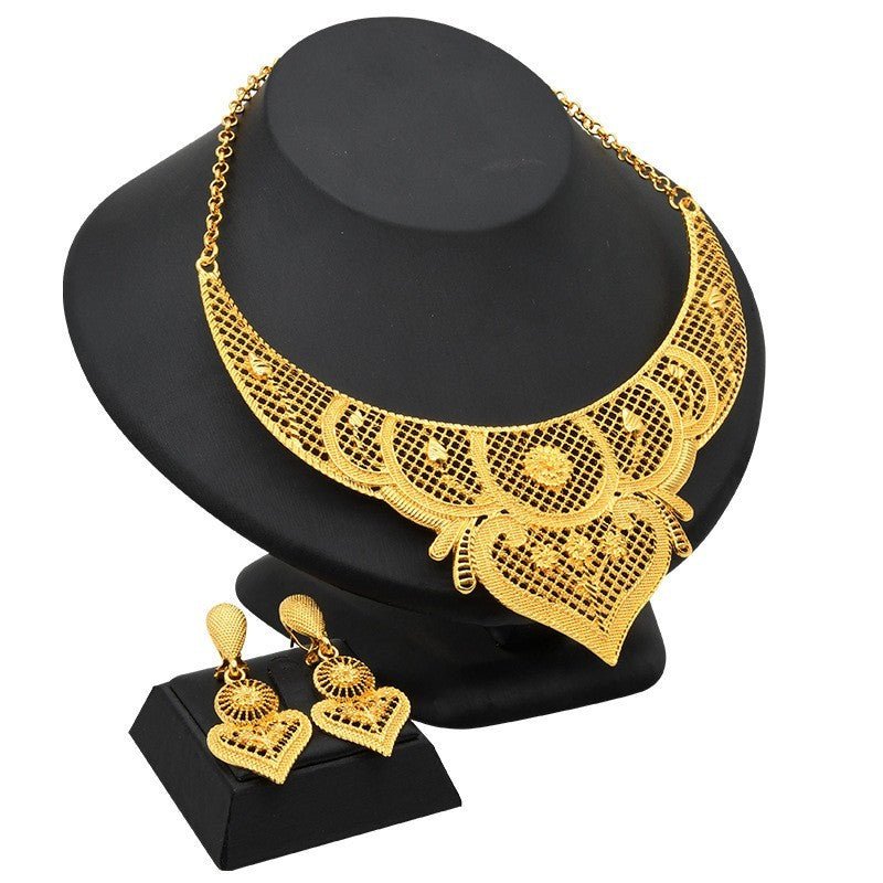 24K Gold Plated Dubai Bridal Necklace Two-piece Earrings Set Pack-Jewearrings