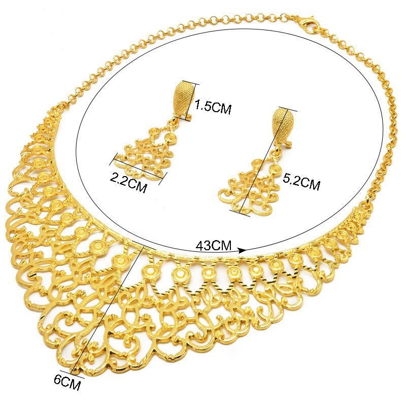 24K Gold Plated Dubai Bridal Necklace Two-piece Earrings Set Pack-Jewearrings