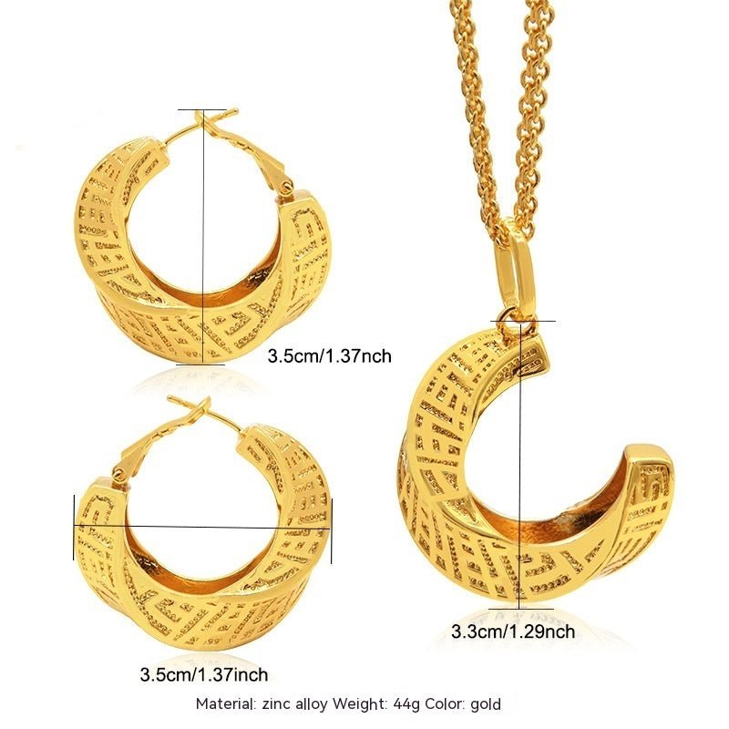 24K Gold Plated Two Pieces Copper Jewelry Suit Geometric Necklace Earrings-Jewearrings