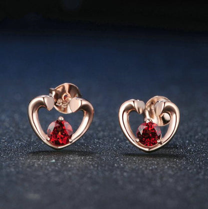 S925 Pure Silver Natural Garnet Rose Gold Stud Earrings-Jewearrings