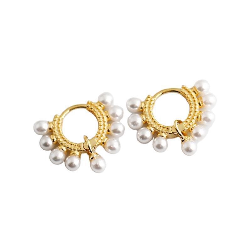 Pearl circle s925 sterling silver stud earrings-Jewearrings