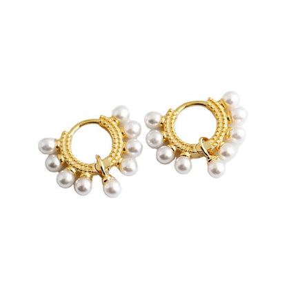 Pearl circle s925 sterling silver stud earrings-Jewearrings