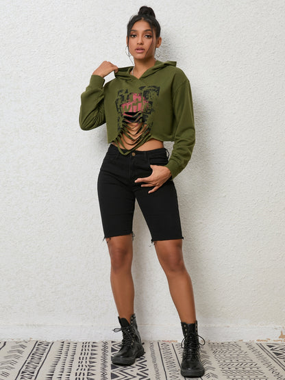 Cutout Long Sleeve Hoodie-Jewearrings