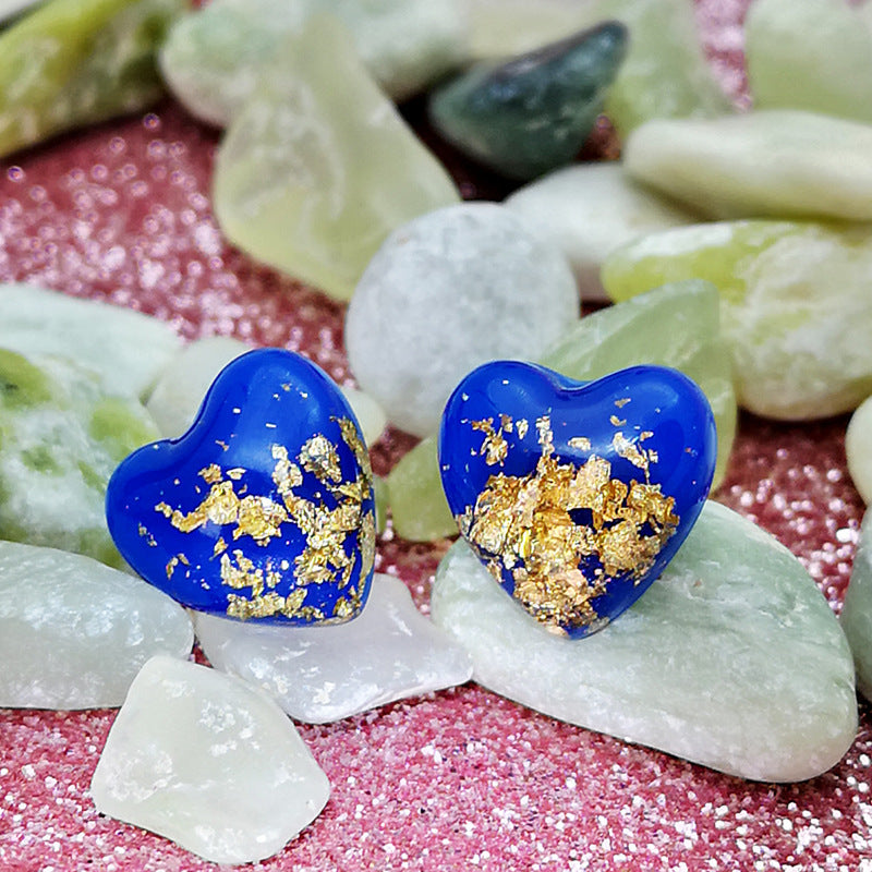 Fashion Heart Shaped BlueGold Opal Stud Earrings-Jewearrings