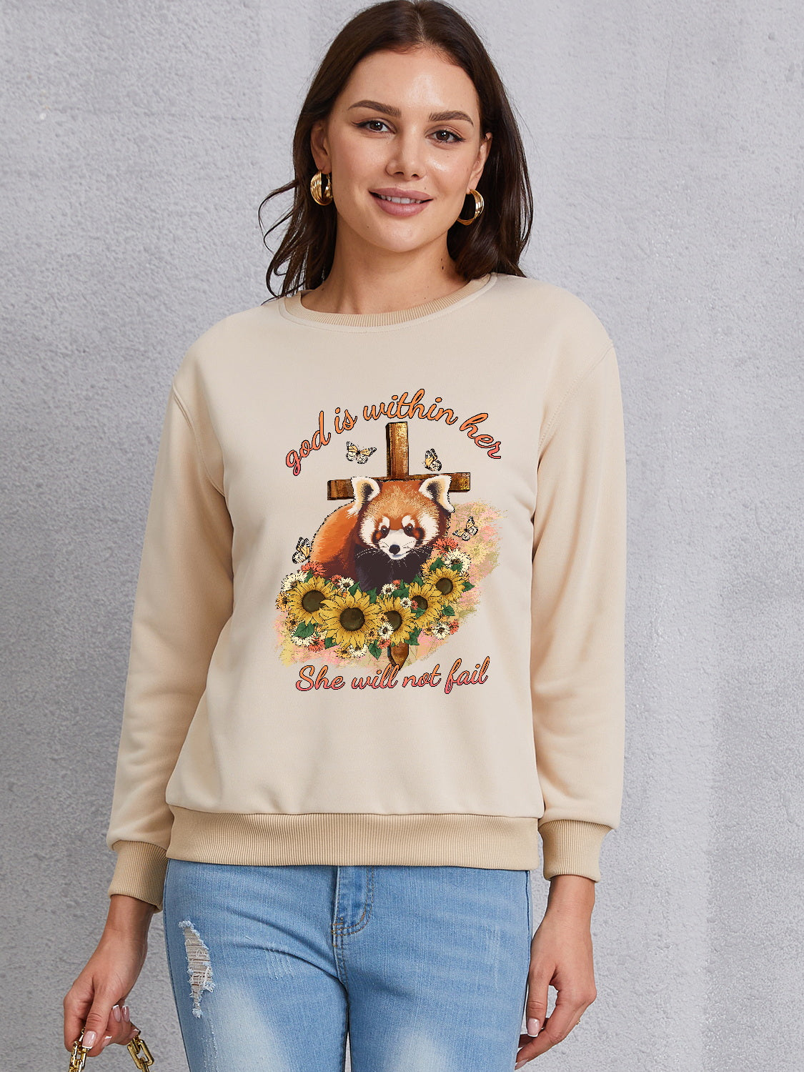 Graphic Round Neck Long Sleeve Sweatshirt-Jewearrings