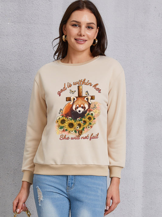 Graphic Round Neck Long Sleeve Sweatshirt-Jewearrings