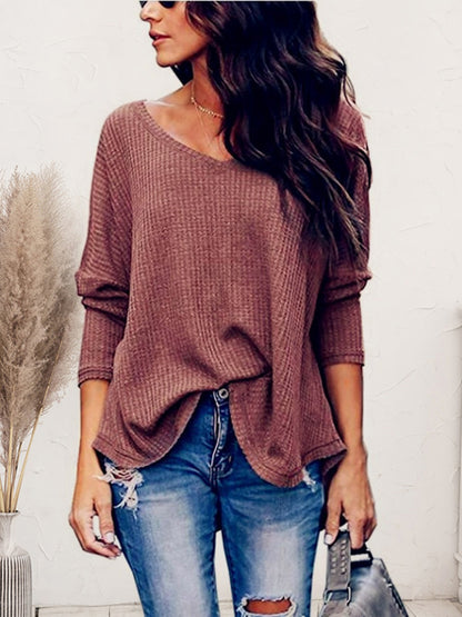 V-Neck Long Sleeve T-Shirt-Jewearrings