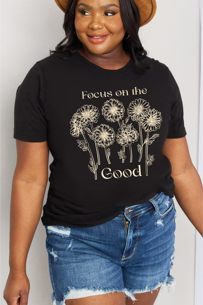 Simply Love Full Size FOCUS ON THE GOOD Graphic Cotton Tee-Jewearrings