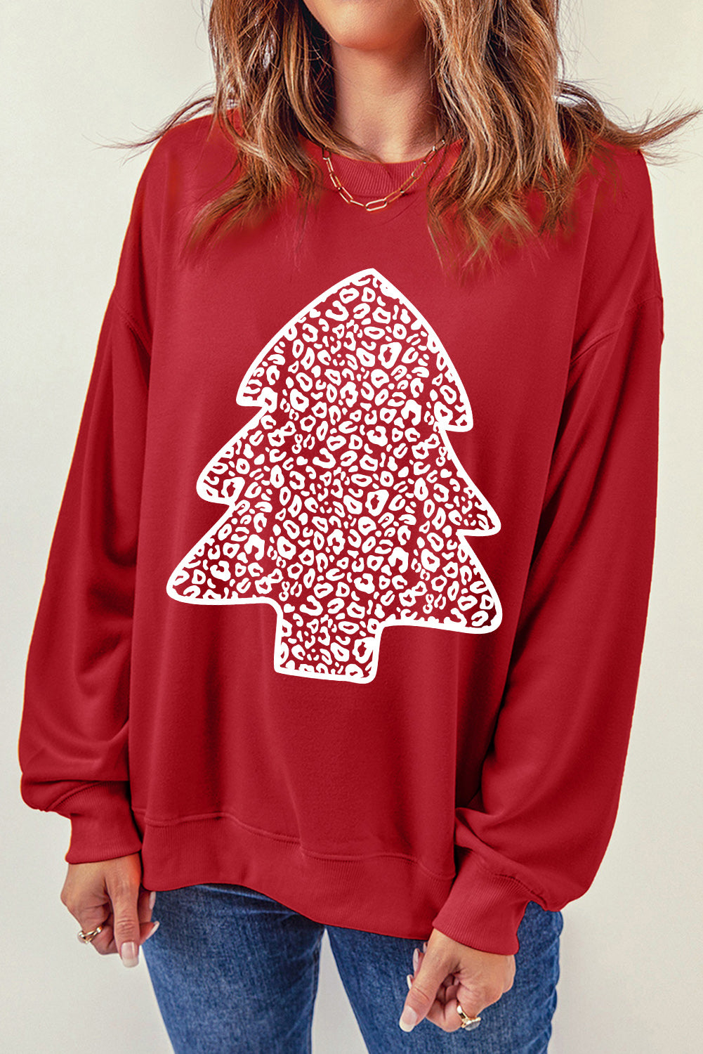 Christmas Tree Graphic Round Neck Sweatshirt-Jewearrings