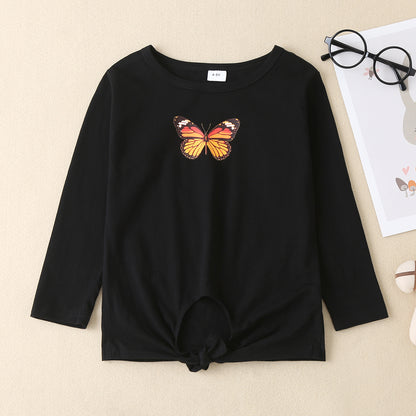 Round Neck Butterfly Graphic Long Sleeve T-Shirt-Jewearrings