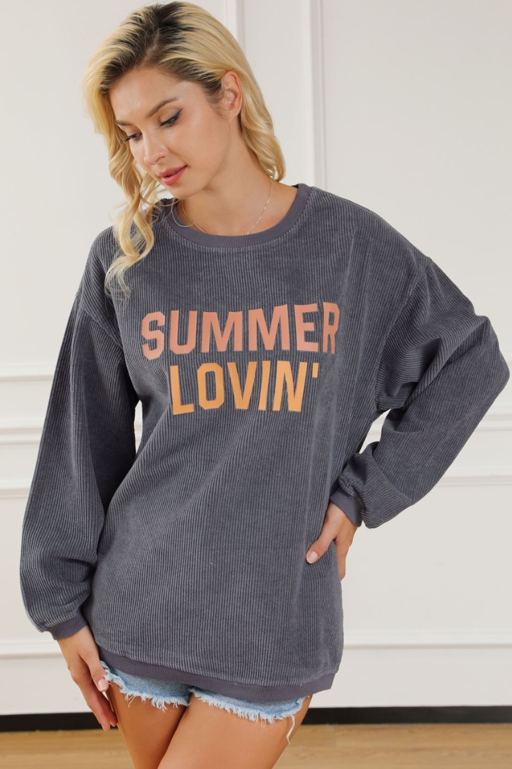 SUMMER LOVIN Graphic Textured Pullover Sweatshirt-Jewearrings