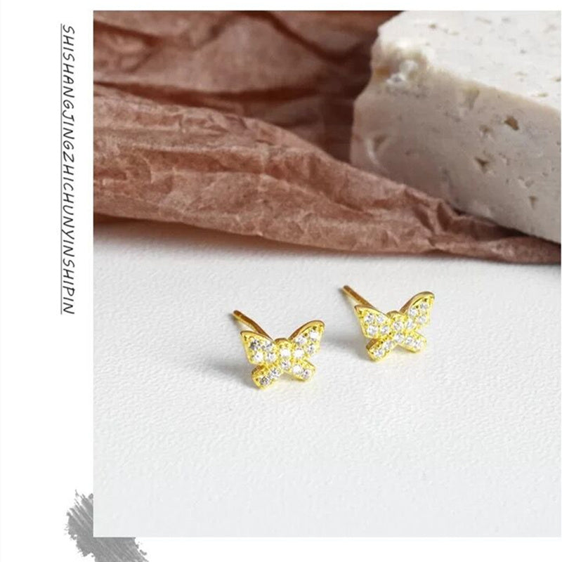 S925 Sterling Silver Butterfly Earrings Korean Edition-Jewearrings