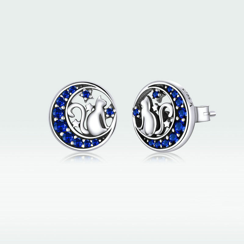 Moon Cat S925 sterling silver earrings-Jewearrings