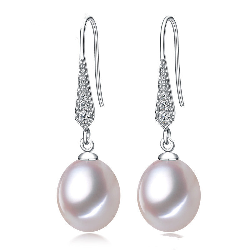 Silver Freshwater Pearl Earrings Women's Simple Fashion Ear Hook-Jewearrings