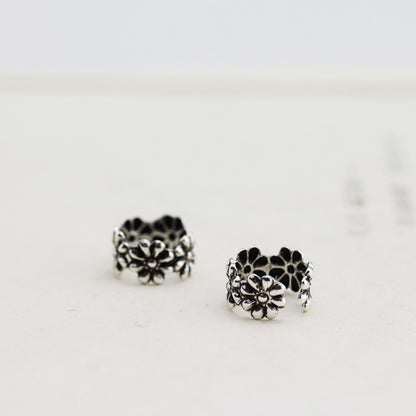 Thai silver five petal flower ear clip earrings-Jewearrings