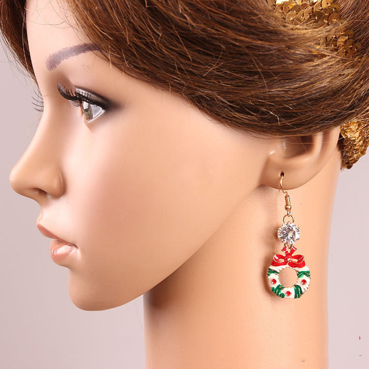 Christmas Bow Wreath Earrings In Europe And America-Jewearrings