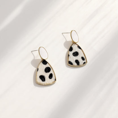 925 Silver Needle Leopard Print Fabric Stitching Contrasting Color Earrings-Jewearrings