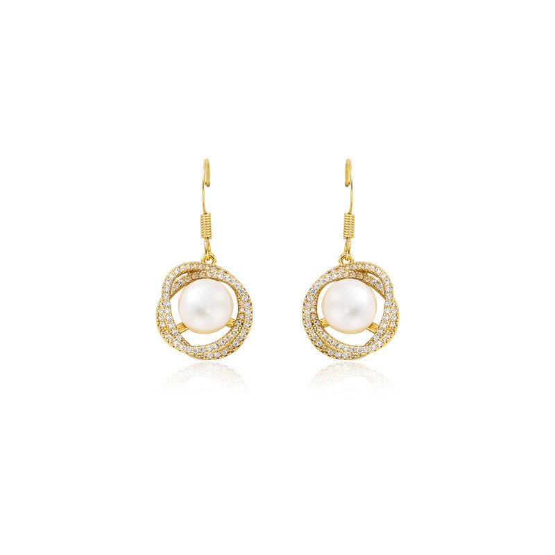 Pearl zircon earrings-Jewearrings