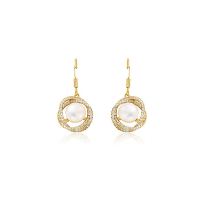 Pearl zircon earrings-Jewearrings