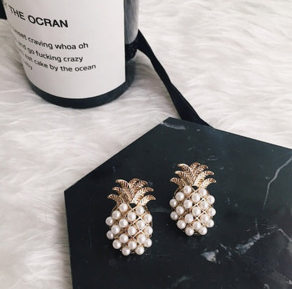 Pineapple pearl earrings-Jewearrings