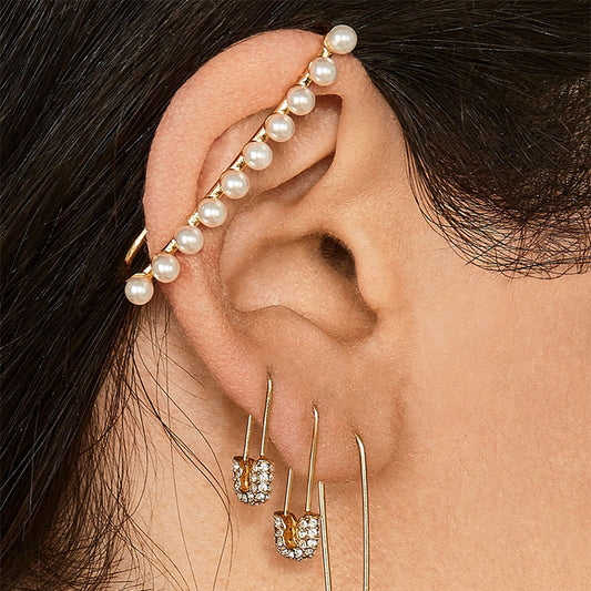 Pearl C-shaped earrings-Jewearrings