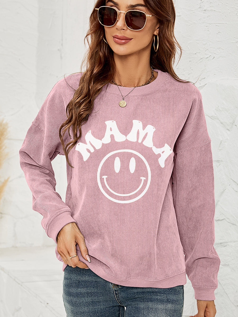 Round Neck Long Sleeve MAMA Graphic Sweatshirt-Jewearrings