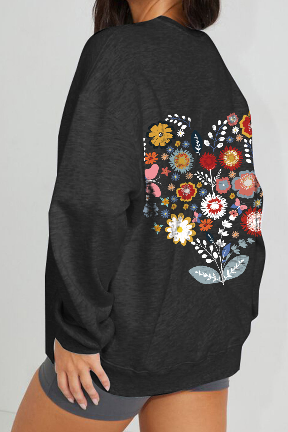 Simply Love Full Size Flower Graphic Sweatshirt-Jewearrings