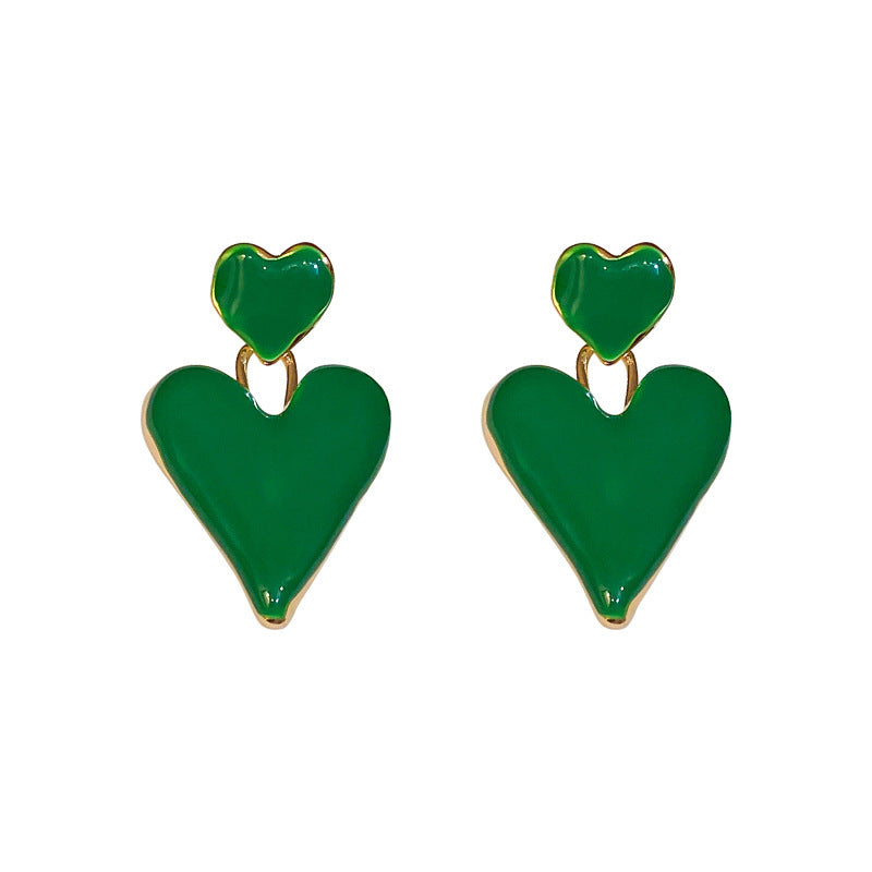 925 Silver Needle Oil Drop Love Heart Earrings-Jewearrings