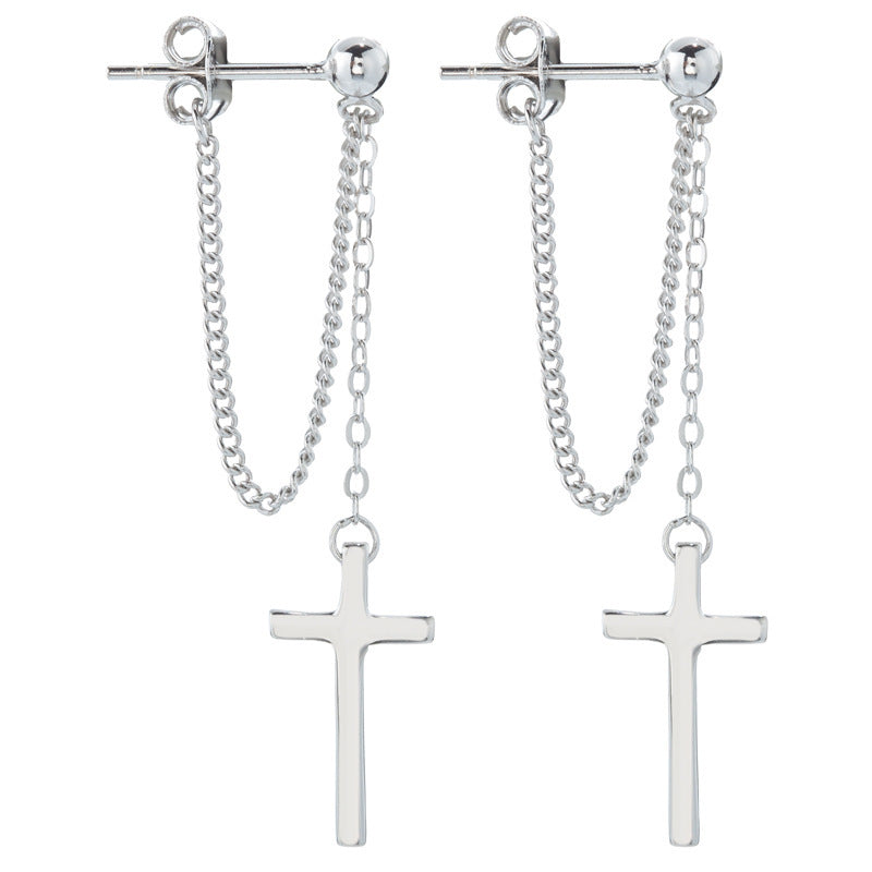 S925 Sterling Silver Cross Chain Earrings-Jewearrings