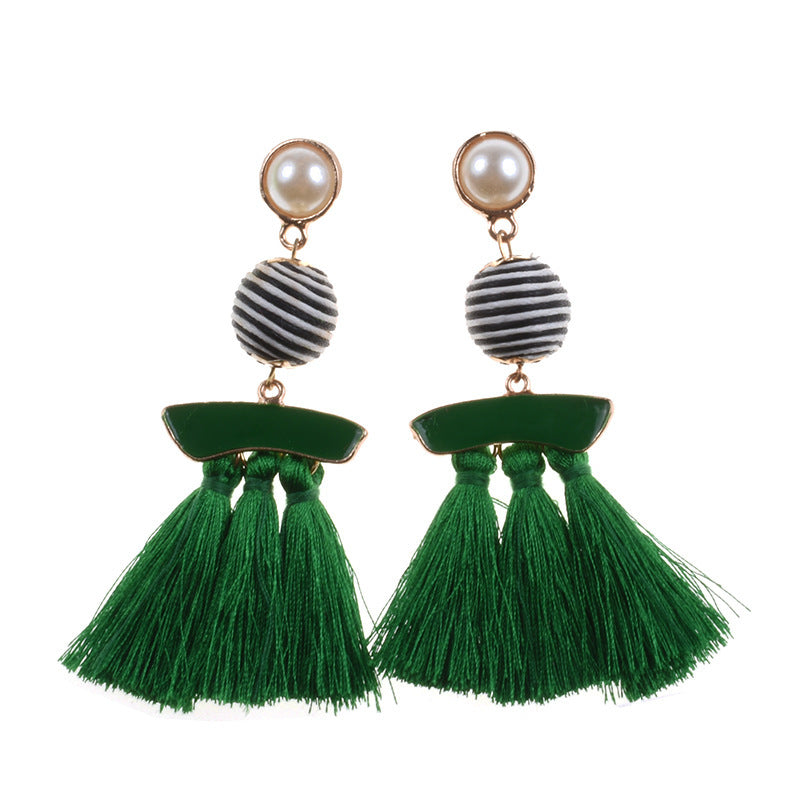 New Personalized Alloy Cloth Ball Set Pearl Vintage Tassel Earrings-Jewearrings