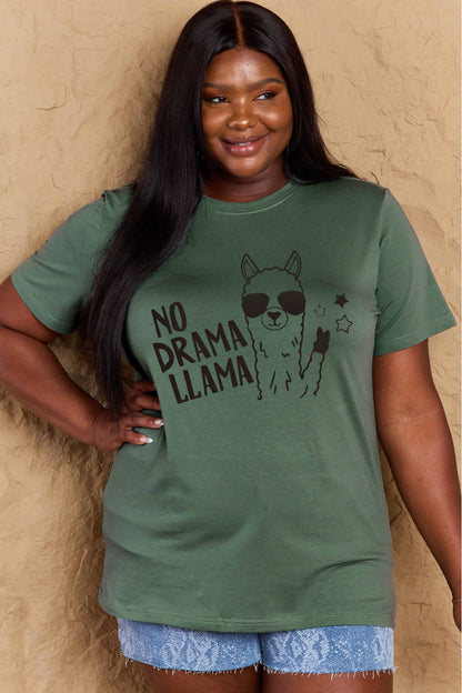 Simply Love Full Size NO DRAMA LLAMA Graphic Cotton Tee-Jewearrings