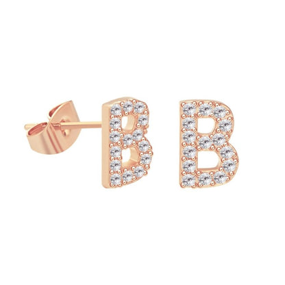 26 Letter Copper Inlaid Zircon Rose Gold Temperament Small Letter Earrings-Jewearrings