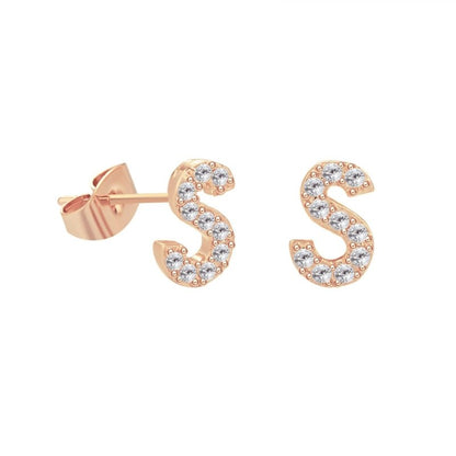 26 Letter Copper Inlaid Zircon Rose Gold Temperament Small Letter Earrings-Jewearrings