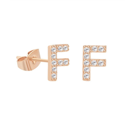 26 Letter Copper Inlaid Zircon Rose Gold Temperament Small Letter Earrings-Jewearrings