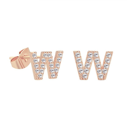 26 Letter Copper Inlaid Zircon Rose Gold Temperament Small Letter Earrings-Jewearrings