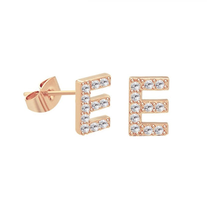 26 Letter Copper Inlaid Zircon Rose Gold Temperament Small Letter Earrings-Jewearrings