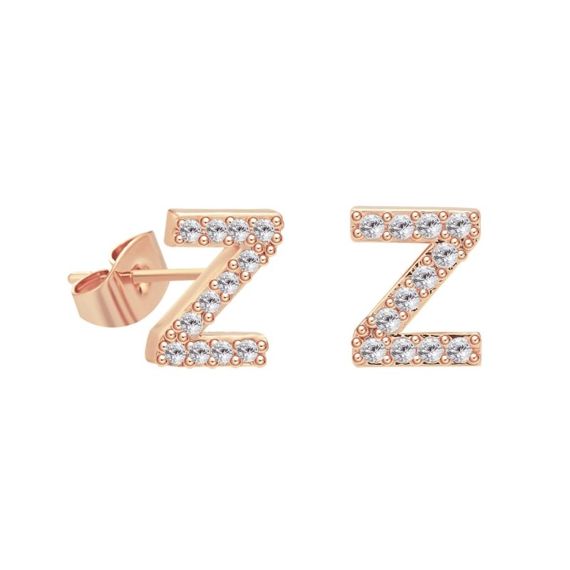 26 Letter Copper Inlaid Zircon Rose Gold Temperament Small Letter Earrings-Jewearrings