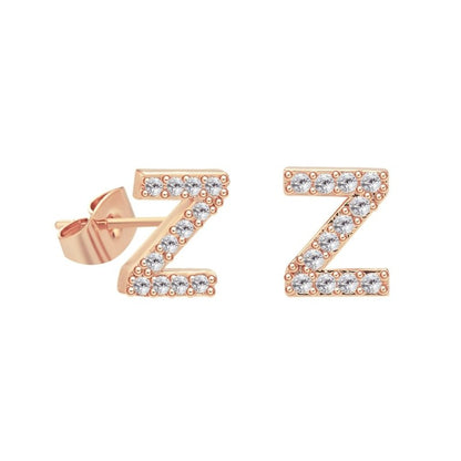 26 Letter Copper Inlaid Zircon Rose Gold Temperament Small Letter Earrings-Jewearrings