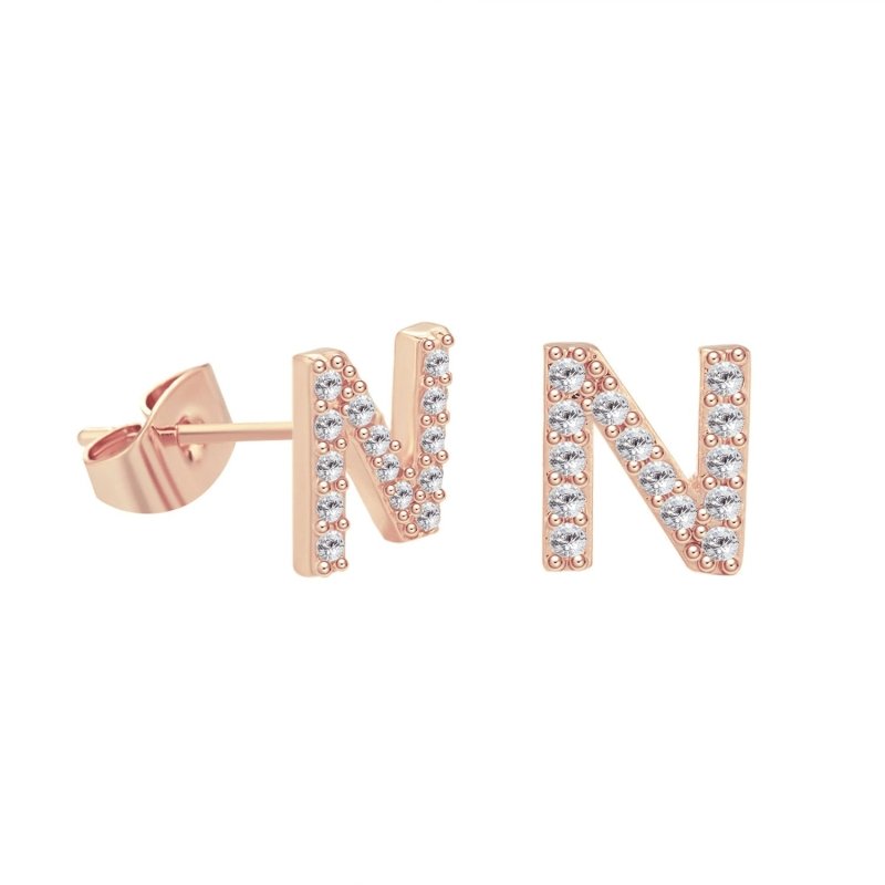 26 Letter Copper Inlaid Zircon Rose Gold Temperament Small Letter Earrings-Jewearrings