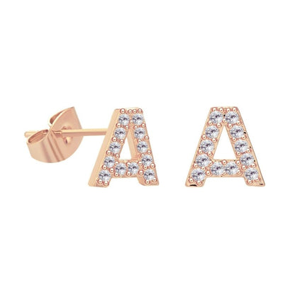 26 Letter Copper Inlaid Zircon Rose Gold Temperament Small Letter Earrings-Jewearrings