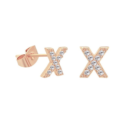 26 Letter Copper Inlaid Zircon Rose Gold Temperament Small Letter Earrings-Jewearrings