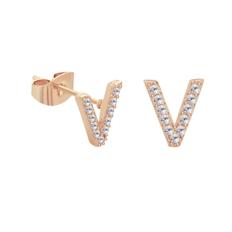 26 Letter Copper Inlaid Zircon Rose Gold Temperament Small Letter Earrings-Jewearrings