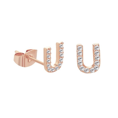 26 Letter Copper Inlaid Zircon Rose Gold Temperament Small Letter Earrings-Jewearrings