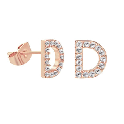 26 Letter Copper Inlaid Zircon Rose Gold Temperament Small Letter Earrings-Jewearrings