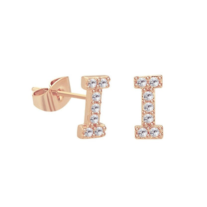 26 Letter Copper Inlaid Zircon Rose Gold Temperament Small Letter Earrings-Jewearrings