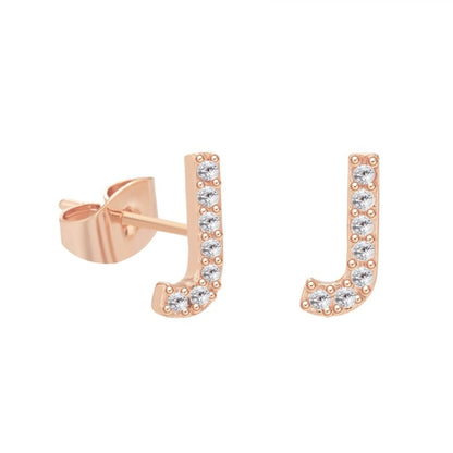 26 Letter Copper Inlaid Zircon Rose Gold Temperament Small Letter Earrings-Jewearrings