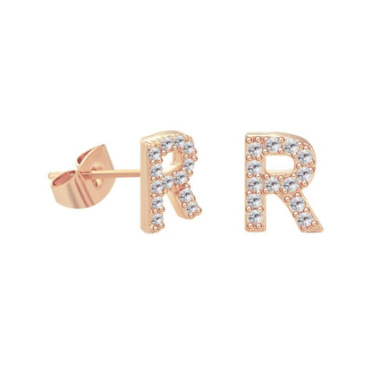 26 Letter Copper Inlaid Zircon Rose Gold Temperament Small Letter Earrings-Jewearrings