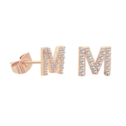 26 Letter Copper Inlaid Zircon Rose Gold Temperament Small Letter Earrings-Jewearrings