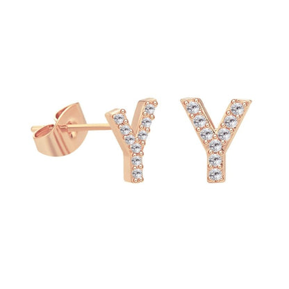 26 Letter Copper Inlaid Zircon Rose Gold Temperament Small Letter Earrings-Jewearrings