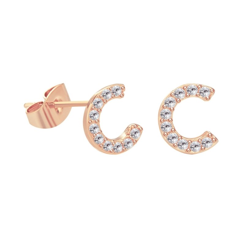 26 Letter Copper Inlaid Zircon Rose Gold Temperament Small Letter Earrings-Jewearrings